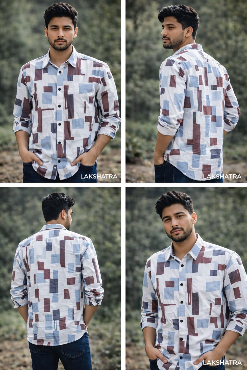 Brown & Sky Blue Abstract Block Shirt