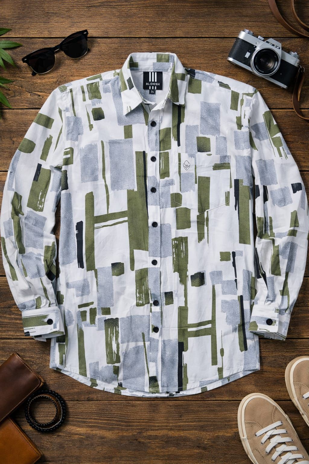 Olive & Grey Abstract Print Shirt