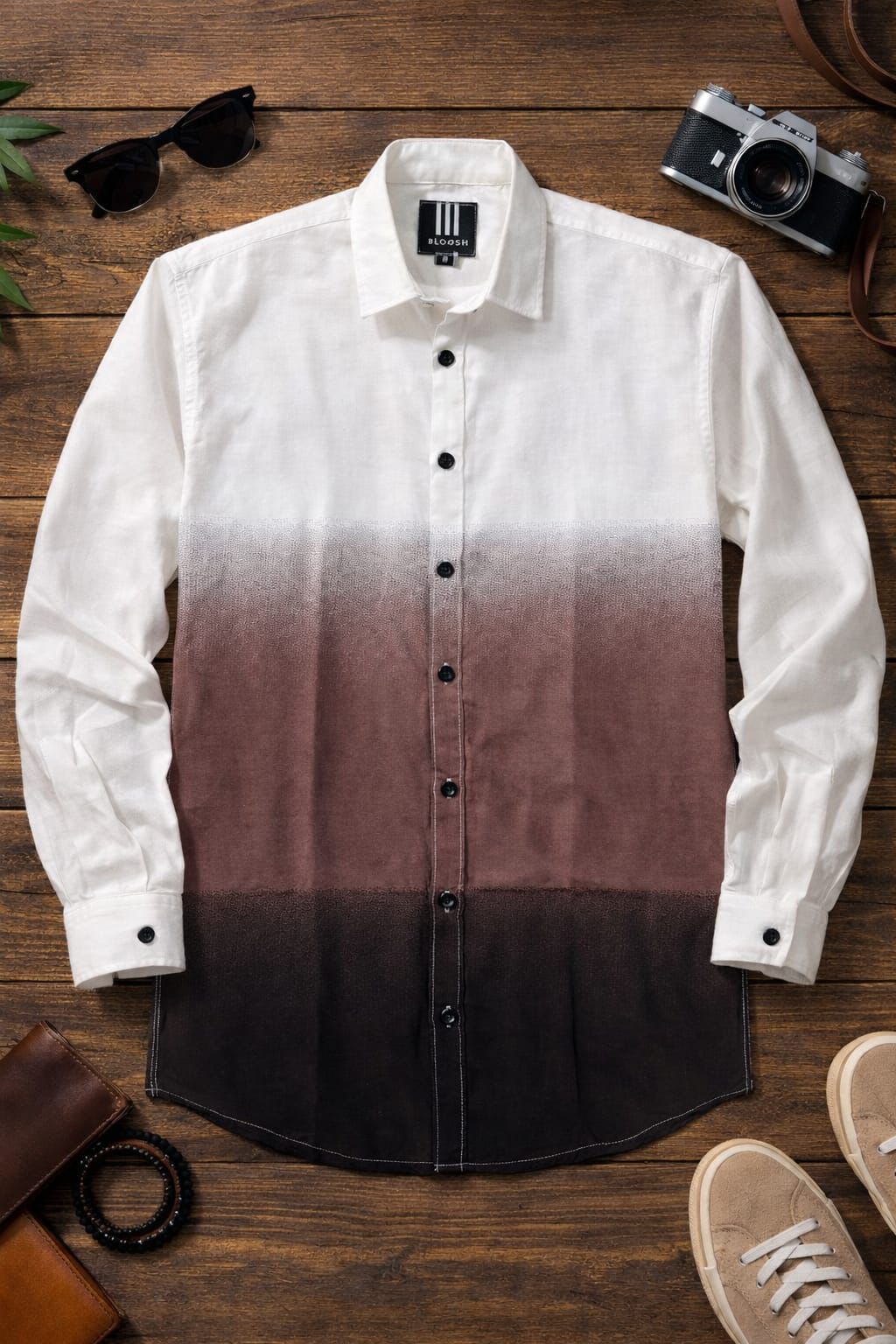 White Shirt with Brown Gradient Fade