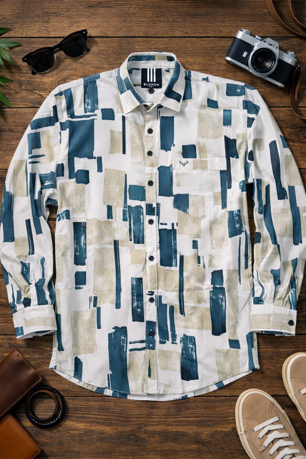 Blue & Beige Abstract Print Shirt
