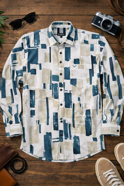 Blue & Beige Abstract Print Shirt