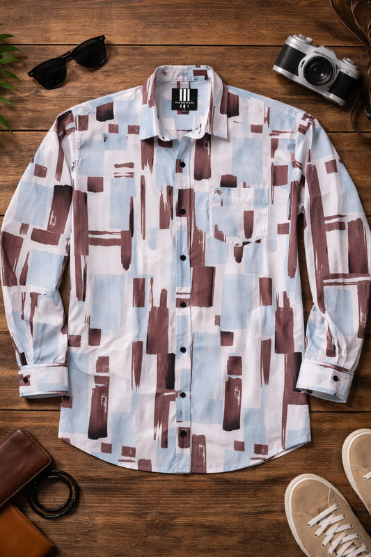 Brown & Sky Blue Abstract Block Shirt