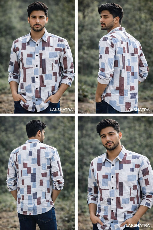 Brown & Sky Blue Abstract Block Shirt