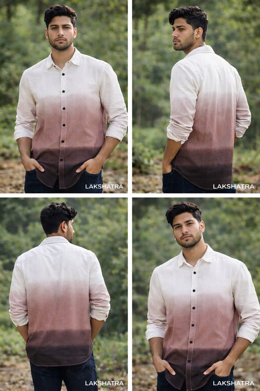 White Shirt with Brown Gradient Fade