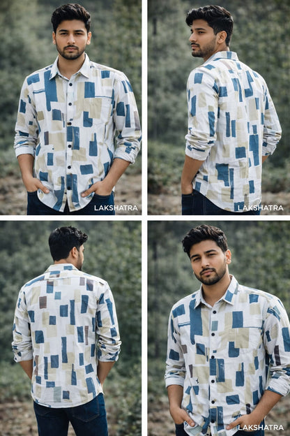 Blue & Beige Abstract Print Shirt